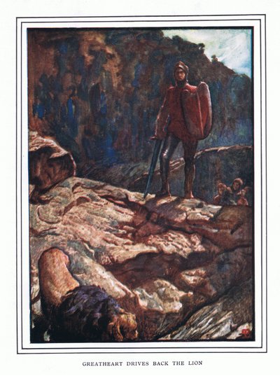 Great-Heart drives back the lion by John Byam Liston Shaw
